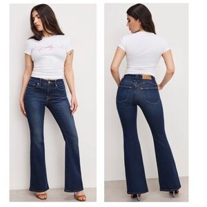 Good American Dolly Joleans Petite Flare Jeans in Indigo 1020 Mid-Rise Sz 8/29